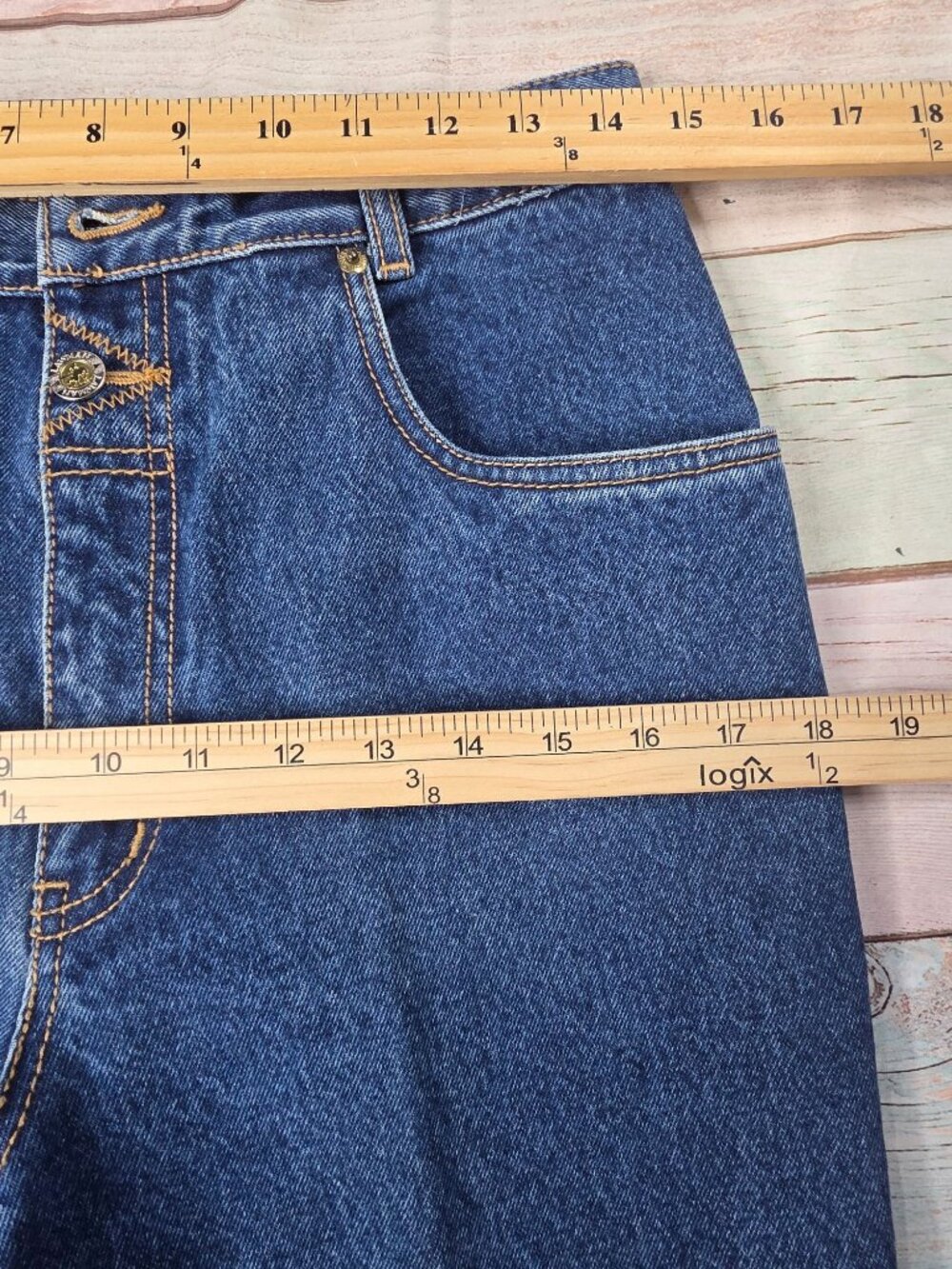 Vintage Lawman Western High-Rise Blue Denim Jeans With Gold Button Accents Size - Picture 8 of 10